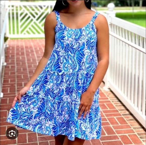 Lilly Pulitzer Dresses & Skirts - Lilly Pulitzer Loro Mini Dress Baha Blue Bird Ruffle Tank Straps Tiered Hem XL